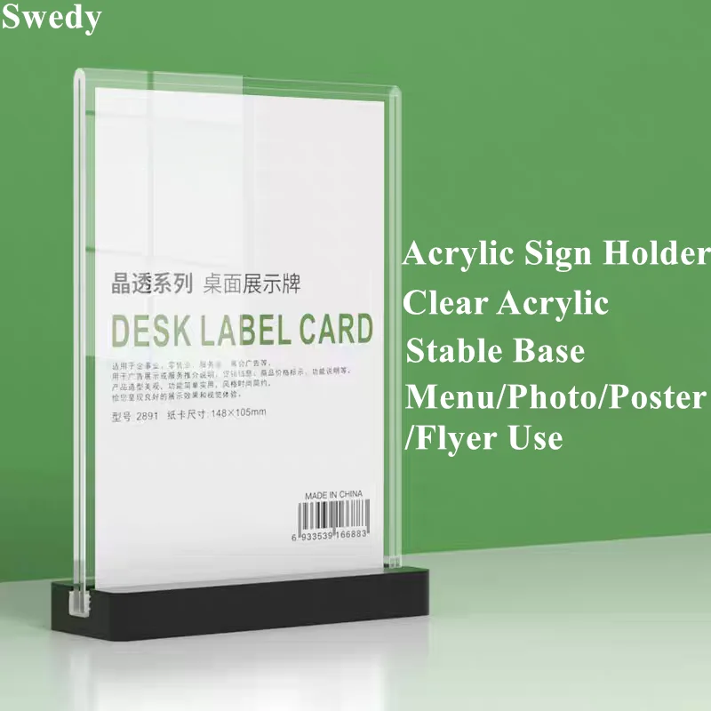 A4 210x297mm Double Side Acrylic Sign Holder Display Stand Restaurant Menu Paper Holder Photo Picture Price Label Poster Frame