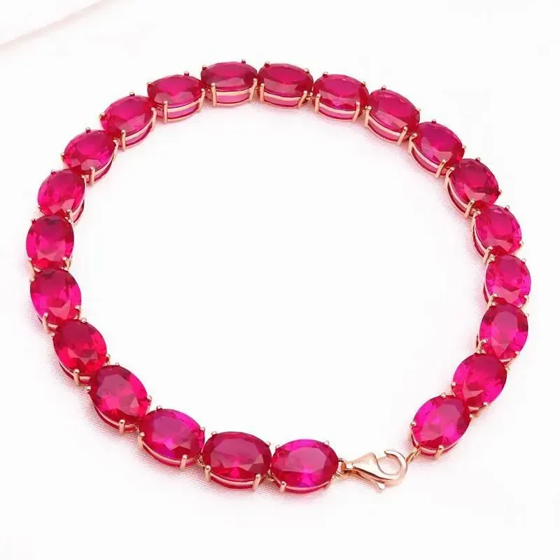 Classic copper plated rose gold inlaid ruby bracelet for women luxury and simple engagement elliptic Beaded bangles jewelry
