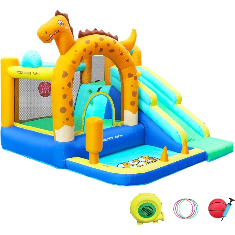 

Надувной надувной надувной замок с динозавром, прыгающий замок с туннелями, яма для мячей для малышей 38 лет
