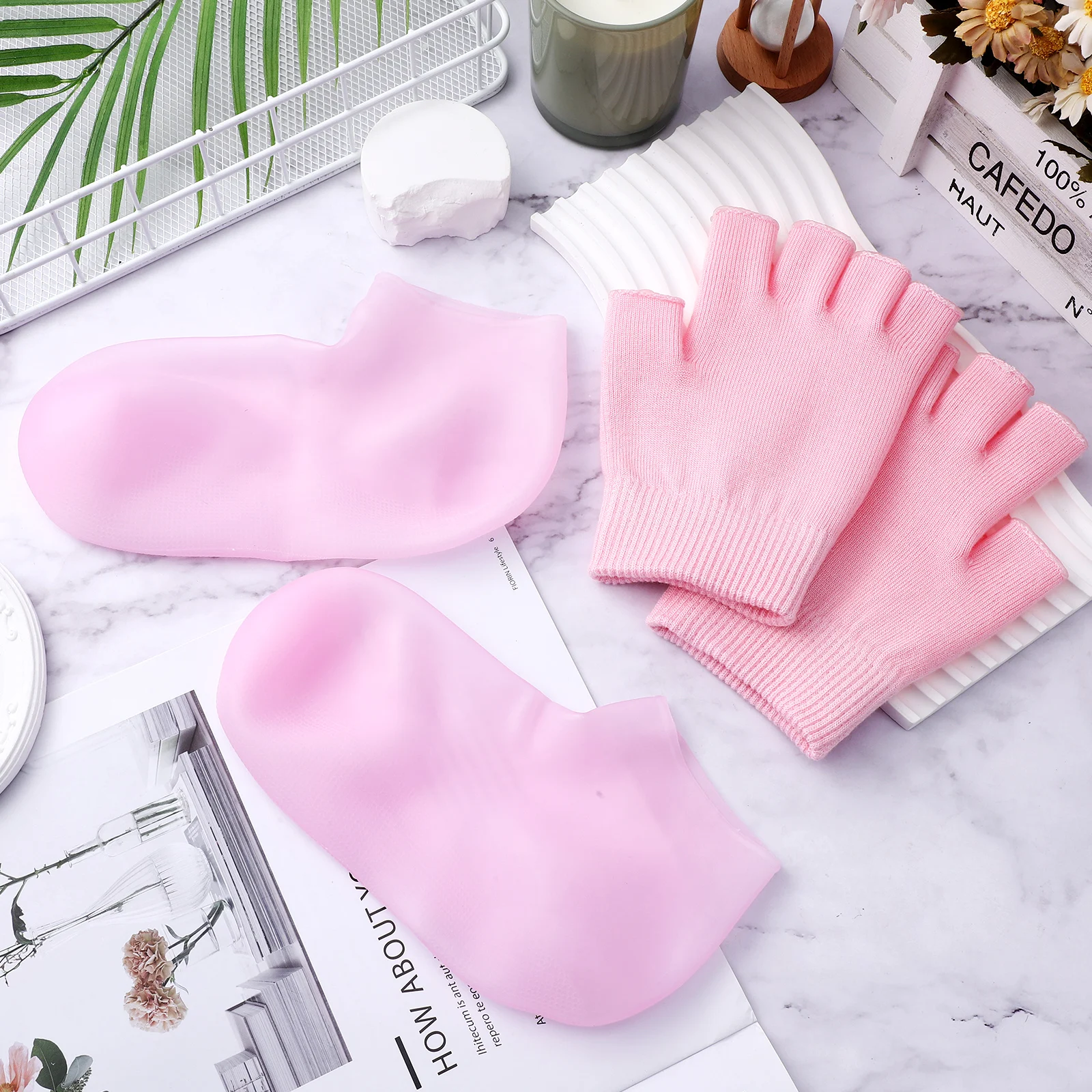 

1 Set Moisturizing Fingerless Spa Gloves Deep Hydrating Hand Repair Gel Mitten Lotion Gloves Dry Hands Overnight Foot Care Tools