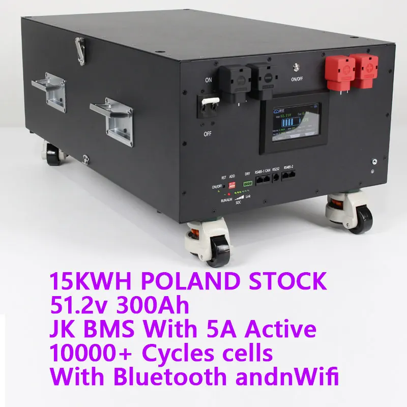 

Poland stock 48V 300Ah lifepo4 Battery pack 15kwh 16kwh Solar energy storage system 51.2V 314Ah With wheels and bluetooth