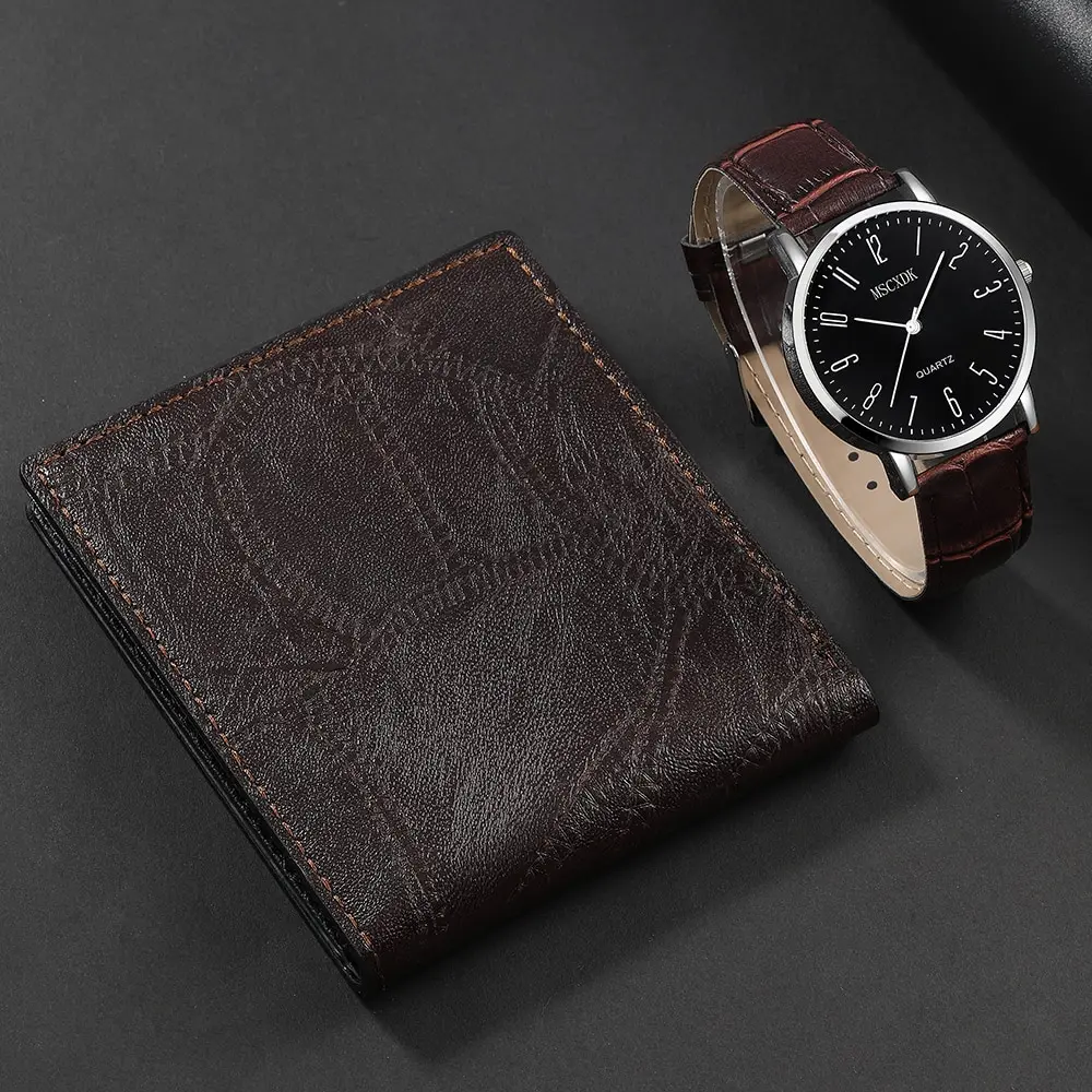 Mens Business Watches Retro Wallet Set For Men Big Dial Quartz Wristwatch Classic Male Black Casual Leather Watch Reloj Hombre