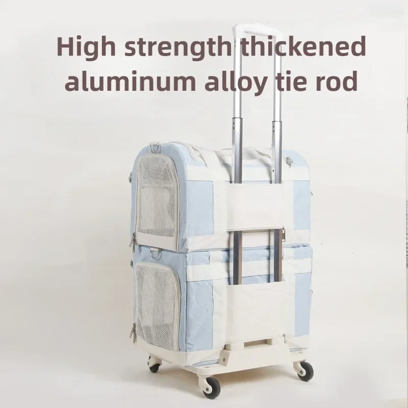 Pets Double Bag Cats Trolley Box Cat Bag Out Portable Breathable Cart Large Space Universal Wheel Shock Absorption Pet Products