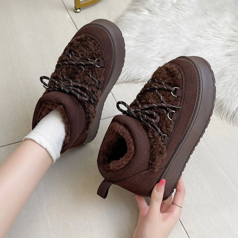 

Women's Winter Thick Bottom Lace-Up Cotton Snow Boots Round Toe Comfortable Short Tube Fashionable Ankle Boots for Women