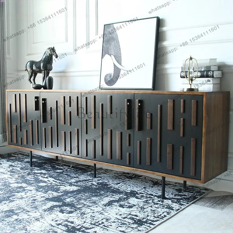 hot  Nordic style ebony solid wood oak black walnut TV cabinet light luxury art furniture living room audio-visual cabinet
