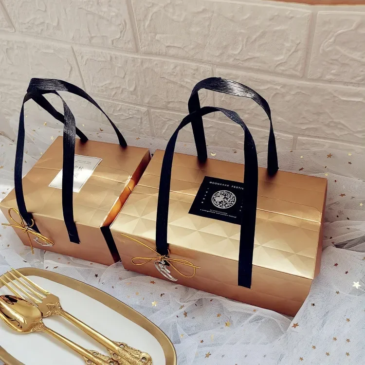 

10pcs Gold Gift Boxes Cake Paper Box Packaging Hand Handle Cookie Chocolate Macaroon Wedding Gift Package Sliver Party Favors