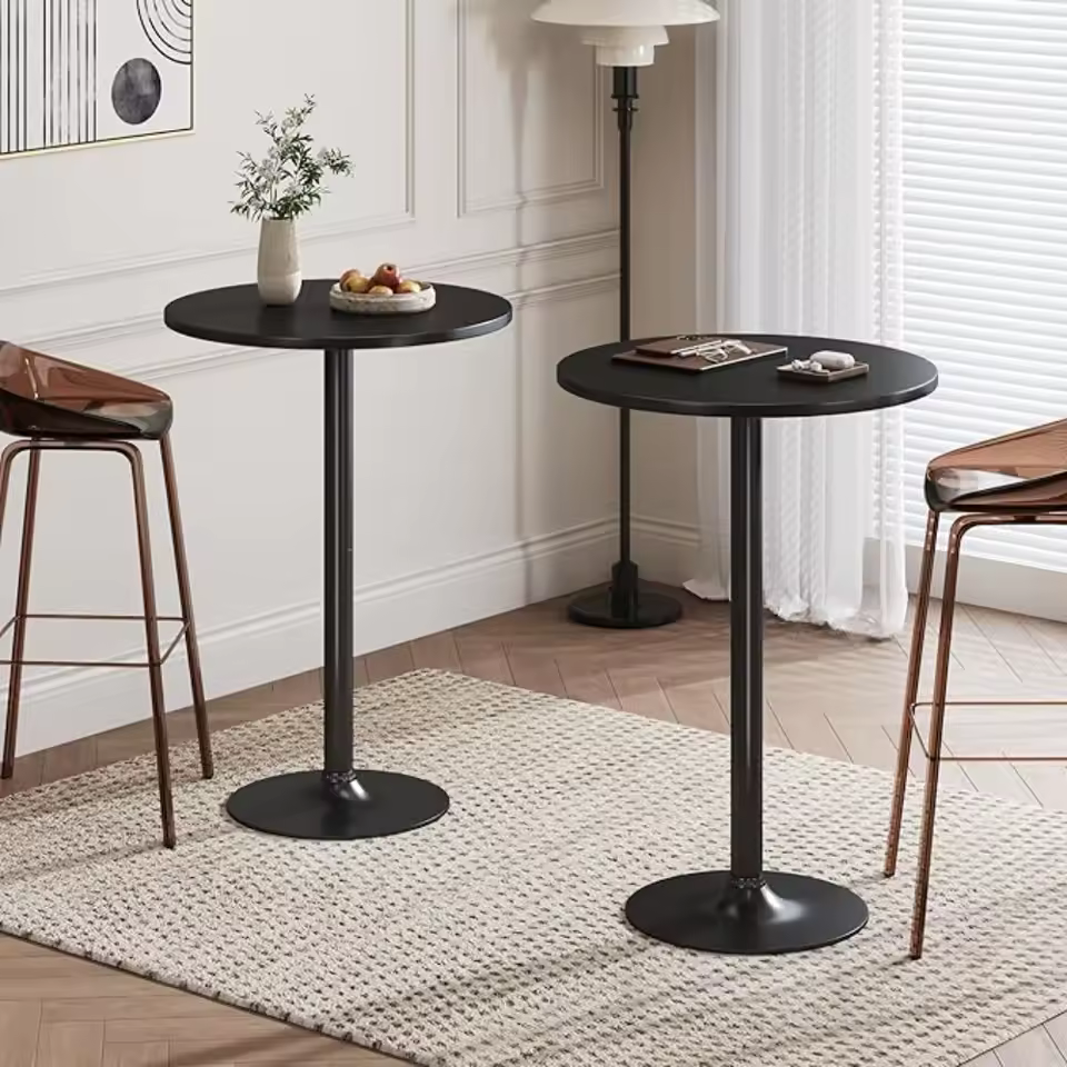 2-piece set of circular bar table in a small tavern, modern style metal base MDF top cocktail bar table counter bar height - AliExpress 