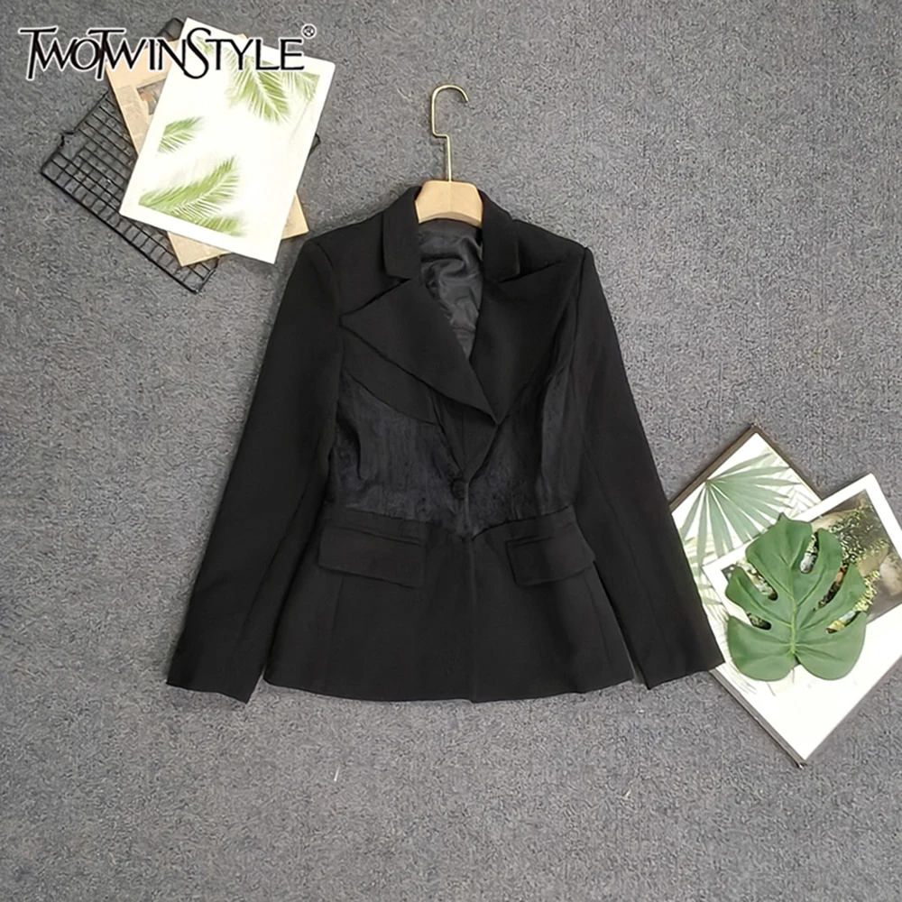 TWOTWINSTYLE Sexy Slimming Solid Vintage Jackets For Women V Neck Long Sleeve Fishbone Elegant Jacket Female Fashion KJA550926