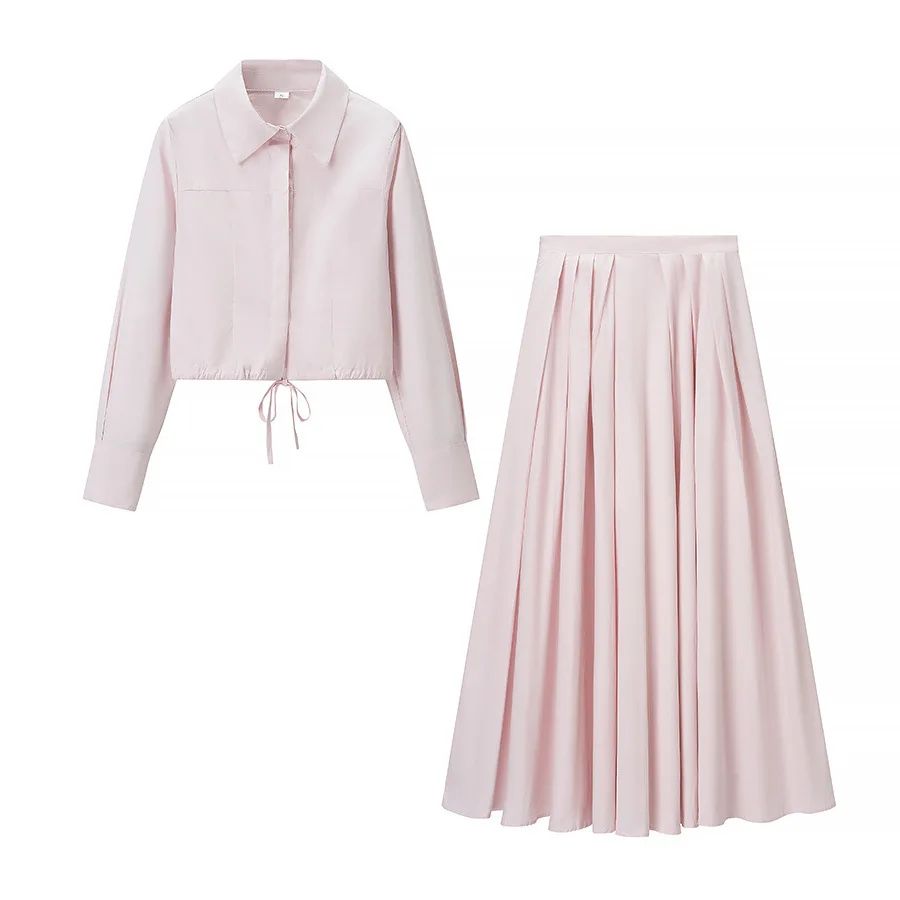 

2025 early autumn European and American style new style fashionable and elegant style lapel village shirt skirt two-piece set
