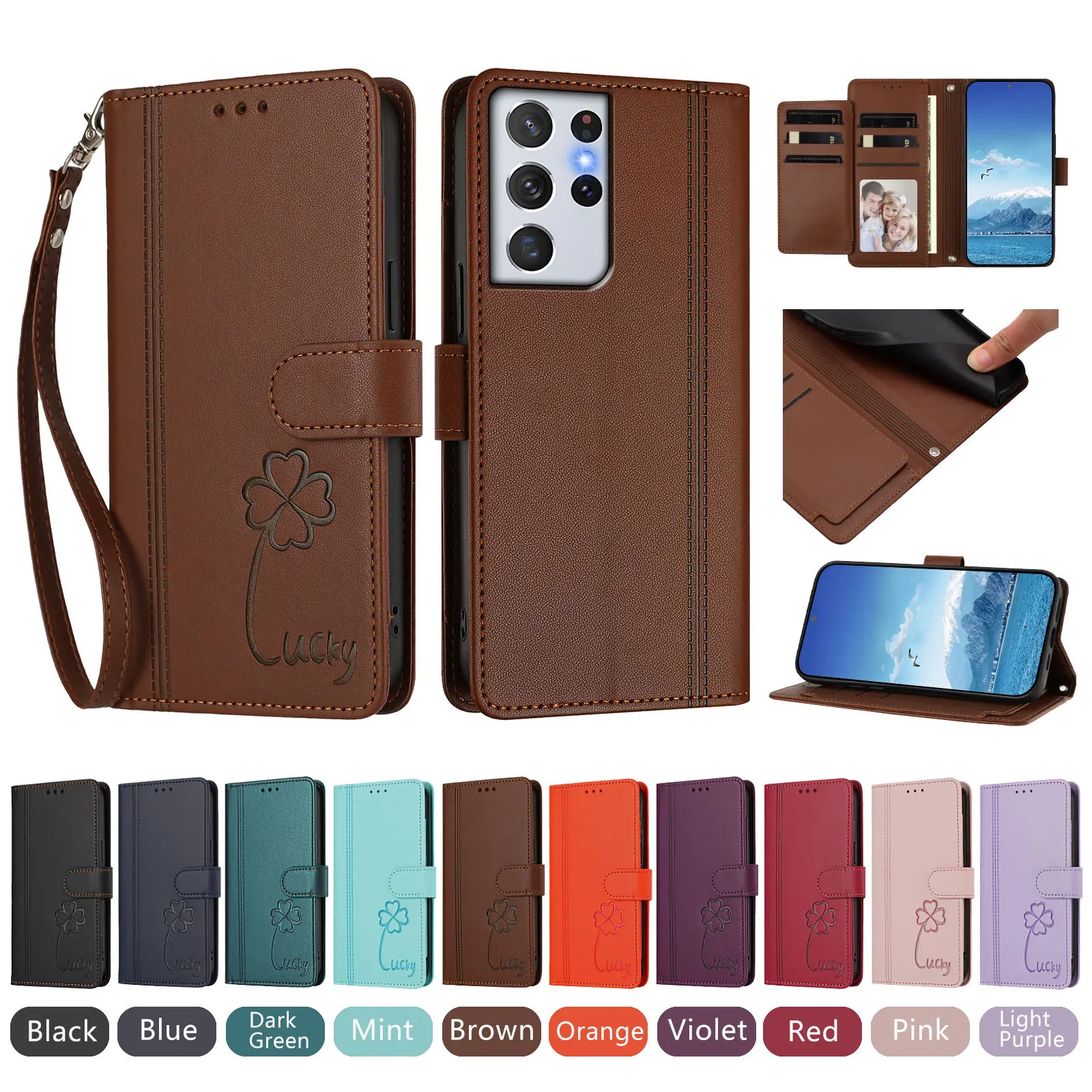 Magnetic Closure Flip Wallet Leather Case Card Slot For Samsung Galaxy S21 S20 Ultra S21 S20 Plus S21 S20 FE S21 S20