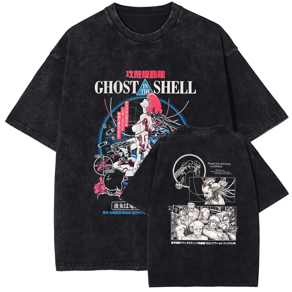 Anime Ghost In The Shell Kusanagi Motoko Graphic Tshirt Men Vintage Manga T Shirts Casual Loose T-shirt Harajuku Male Cotton Top