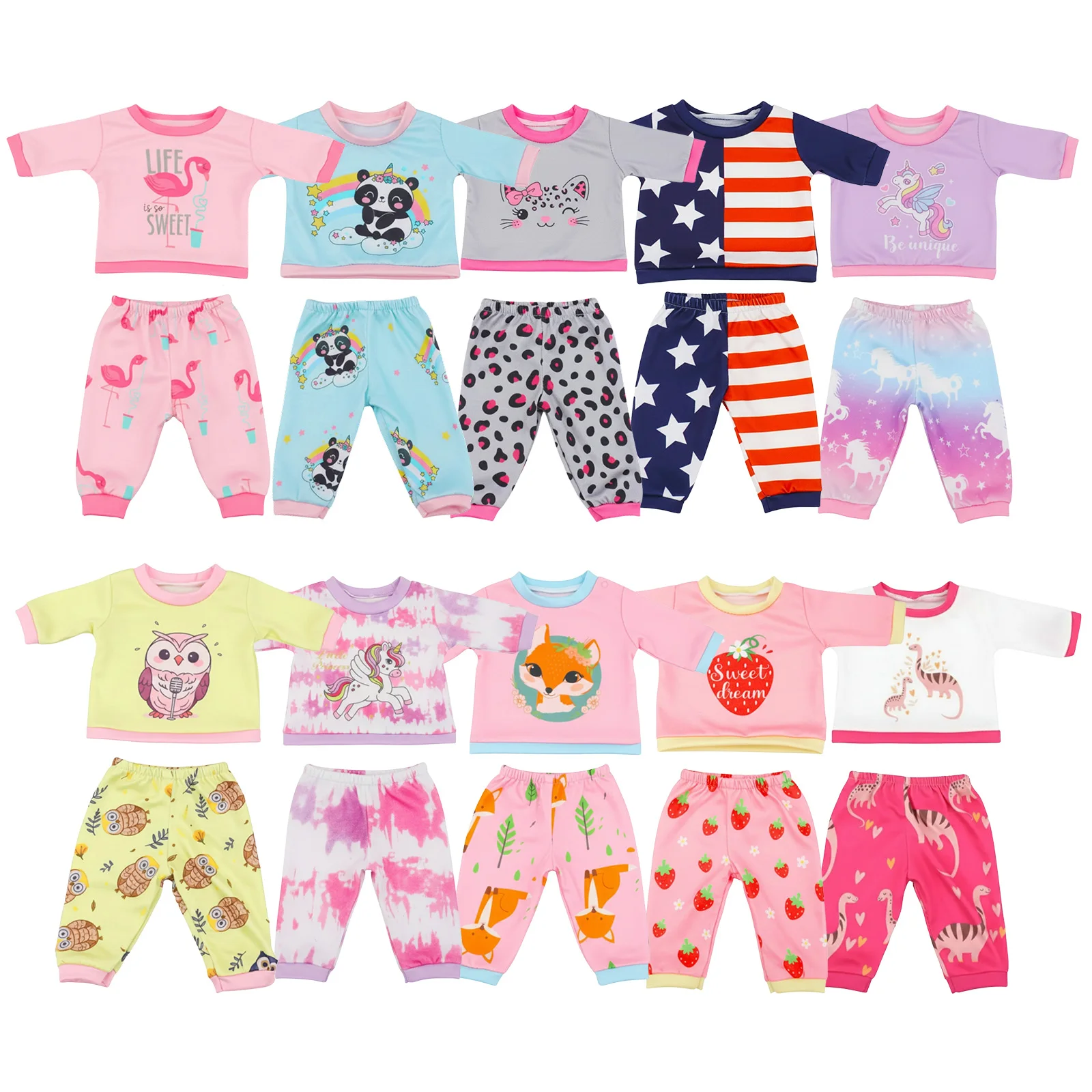 Vestiti per bambole multi stile a maniche lunghe + pantaloni Set pigiama quotidiano per bambola nata da 43 cm e vestiti per bambole americane da 18 pollici, regalo giocattolo per ragazza
