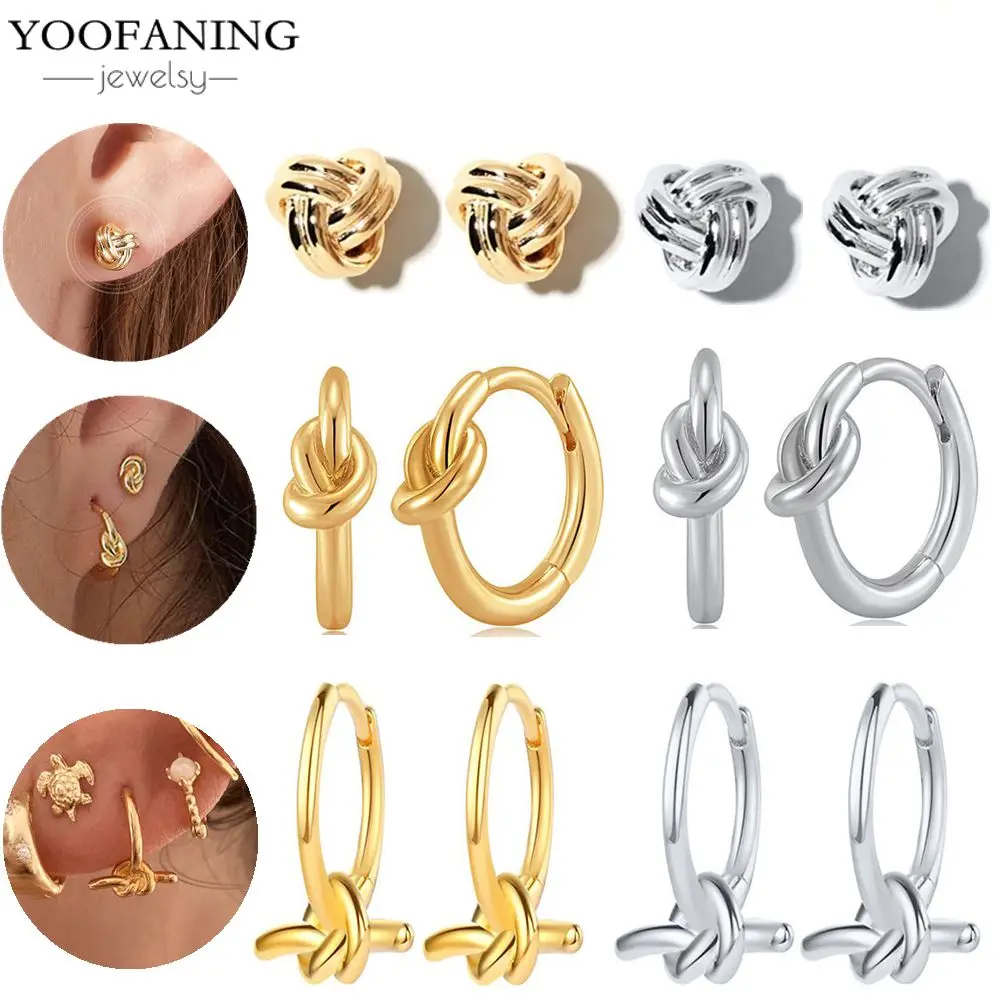 

925 Sterling Silver Needle Classical Knot Huggies Hoop Earrings for Women Simple Small Stud Earrings Fashion Jewelry Wholesale