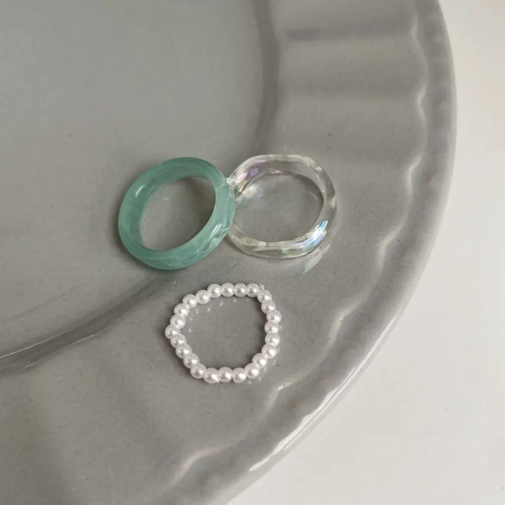 Accessories Vegetarian Circle Ladies' Products Party Favors Korean Style Resin Ring Popular Accessories Women Pearl Ring Set