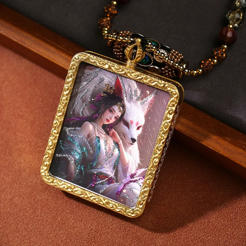Tibetan- semi-hand- gold-painted thangka, ethnic-style pendant necklace personal carry