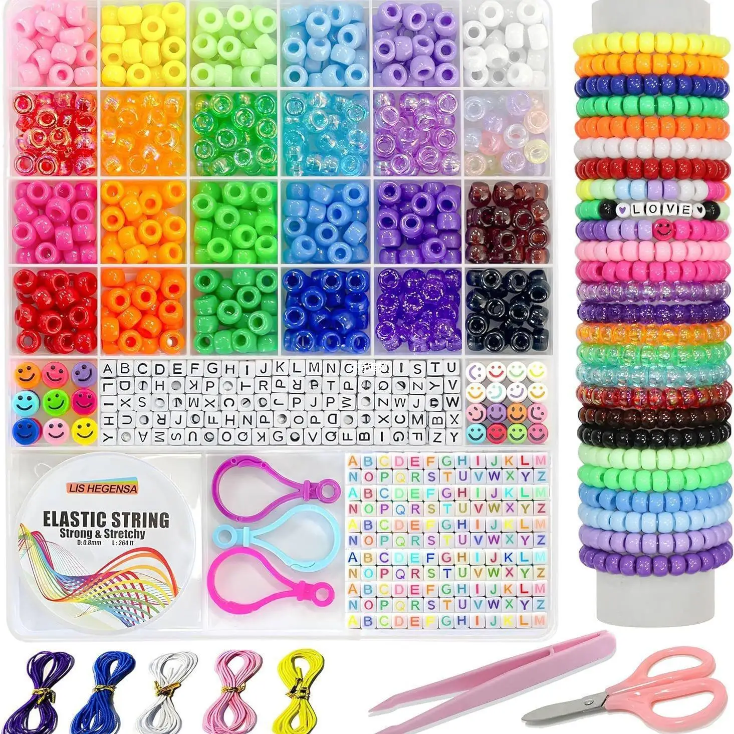 

1100Pcs Pony Beads Kit for Bracelet Making Kandi Beads with Decorative Charms, DIY Jewelry Craft Supplies Bulk