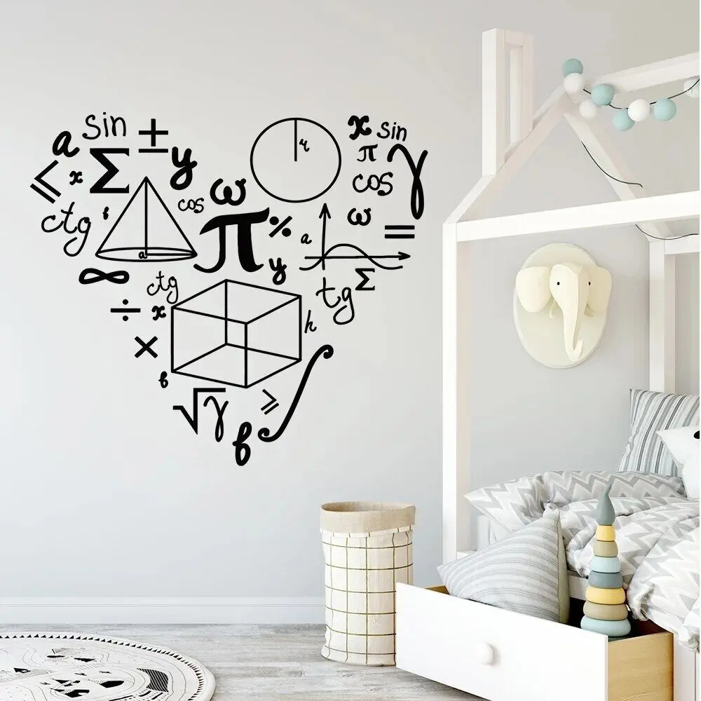 Mathematics Love Pattern Wall Decals for School Math Vinyl Stickers Decor Poster Teen Room Classroom Decoration Murals HJ0296