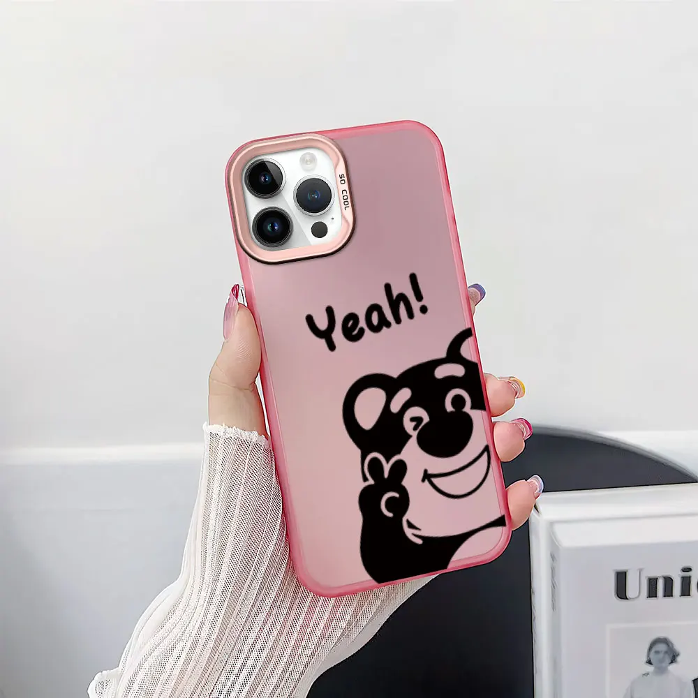 MINISO Lotso Toy Story 3 Yeah Gesture Phone Case for iPhone 12 11 13 14 15 16 Pro Plus IMD Plating Cover