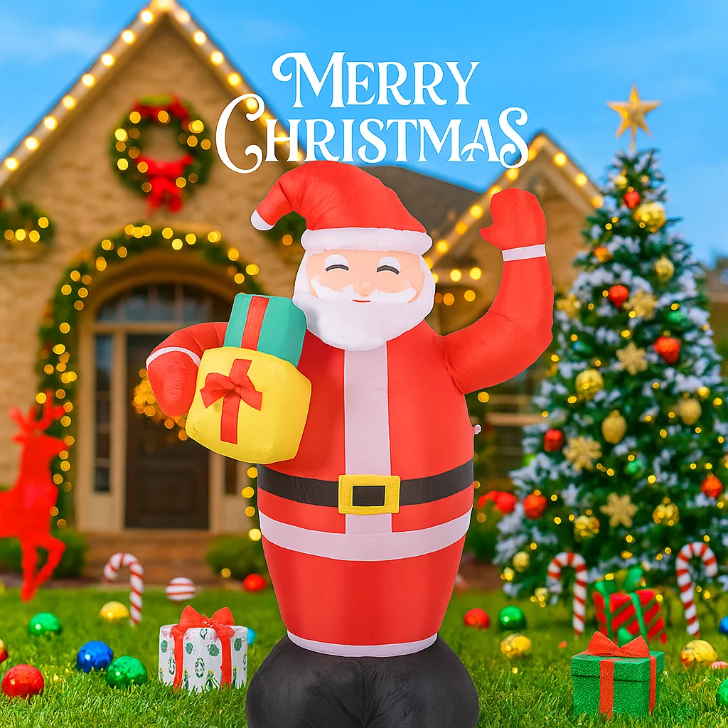 5.9FT Inflatable Toy Santa Claus Gift with LED Lit Festive Christmas Gifts Xmas Yard Lawn Party Decor Christmas Decorations