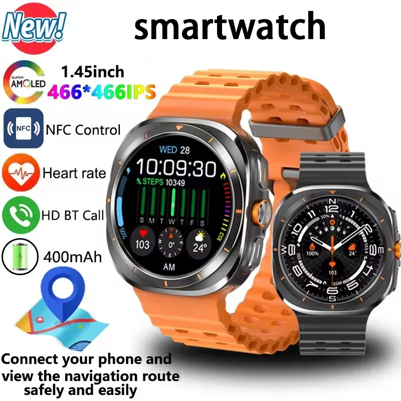 

2025 New Men's GPS Tracking Smart Watch AMOLED Screen Heart Rate Monitoring Bluetooth Call NFC 100+ Sports Modes for Outdoor Use