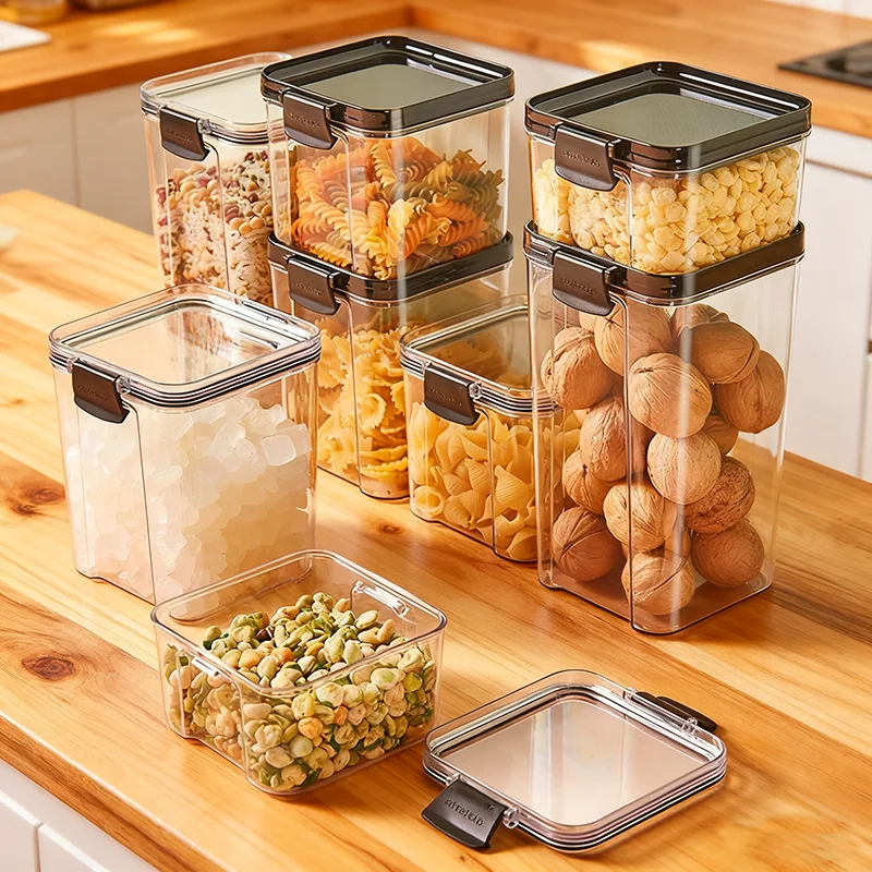 Contenedores herméticos para almacenamiento de alimentos, juego de tarros de cocina transparentes de 460-1800 ml para alimentos secos, pasta, fideos, apilables