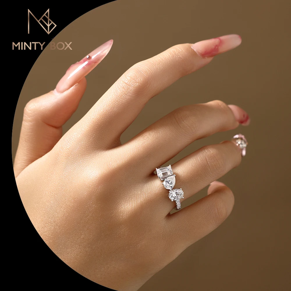 

Серебряные кольца MINTYBOX S925 с овальными/грушевидными муассанитами, изысканный дизайн с тремя камнями, кольцо с огранкой Ашер для женщин, свадебные украшения