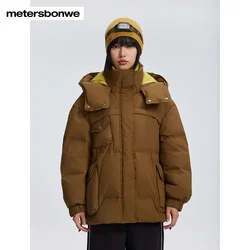 Metersbonwe-Women's Jacket Puffer With Adjustable Hood Loose Thick Down Jackets Side Big Pockets  High Quality Winter