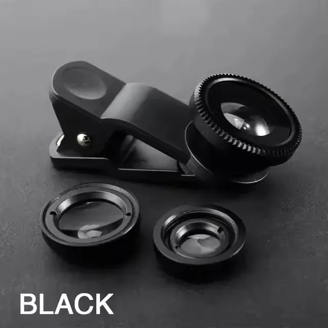 3in1 Clip-On Camera Lens for Smartphone - 180° Fisheye 0.5X Wide Angle 10X Macro for iPhone Xiaomi Redmi Samsung Mobile