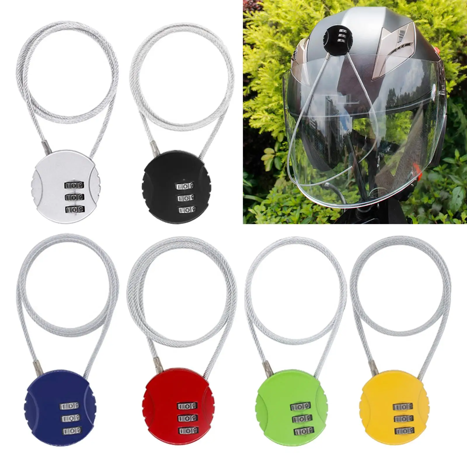 Helmet Lock Cycling lock Retractable Steel Cable Anti Theft 3 Digit Resettable Bicycle Locks for Locker Motorbike