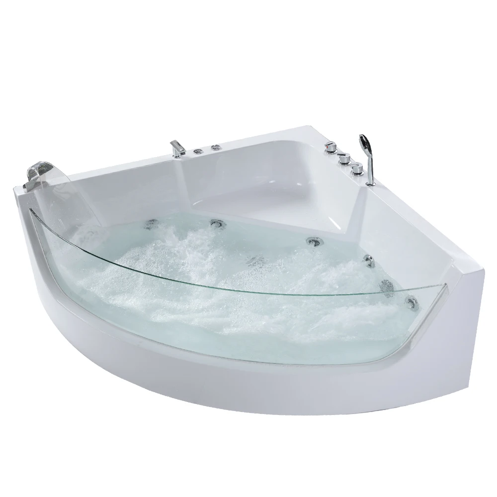 Factory High Quality Free Standing Whirlpools White Acrylic Triangle Massage Bathtub For Bathroom