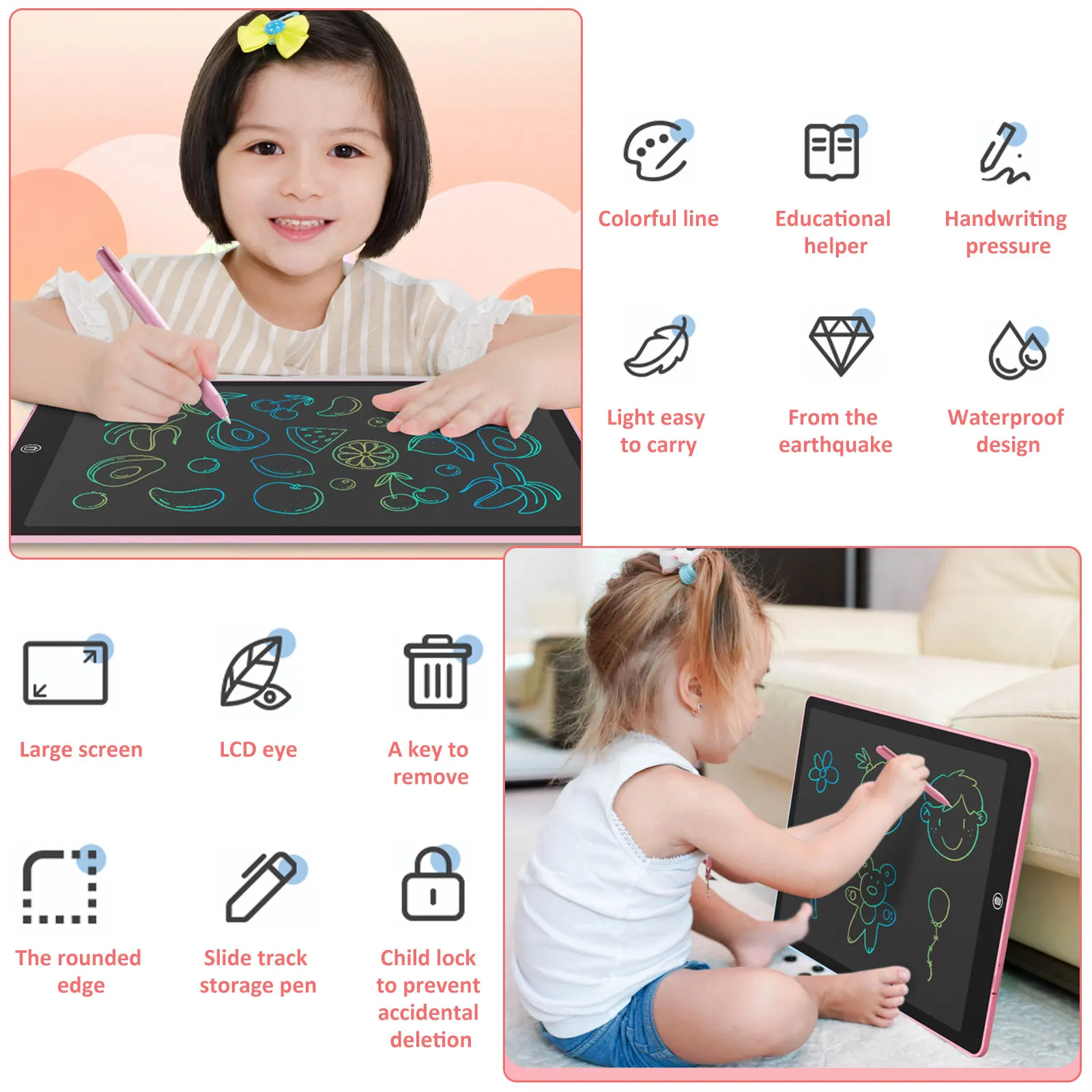 New 16inch Children Magic Blackboard LCD Drawing Tablet Toys For Girls Gifts Digital Notebook Big Size Message Board Writing Pad