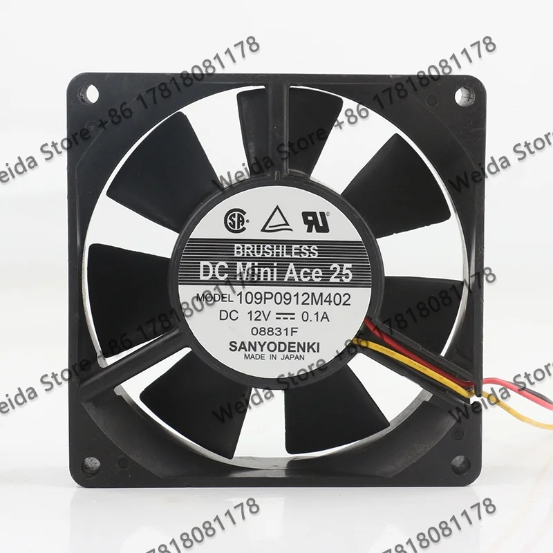 Sanyo DC 12V 0.1A AC EC 9CM 90X90X25MM 109P0912M402 Cooling Fan Frequency Converter with Ball Bearings Connection