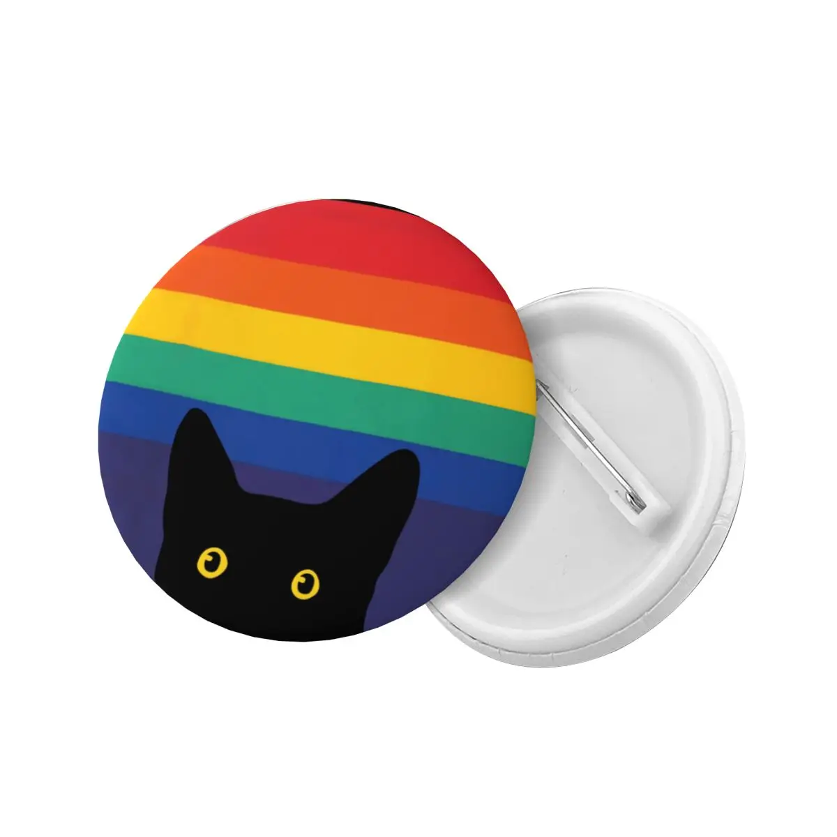 Peeking Cat In Rainbow Circle Round Button Pin for Hats Customizable LGBT Gay Pride Pinback Badge Brooch