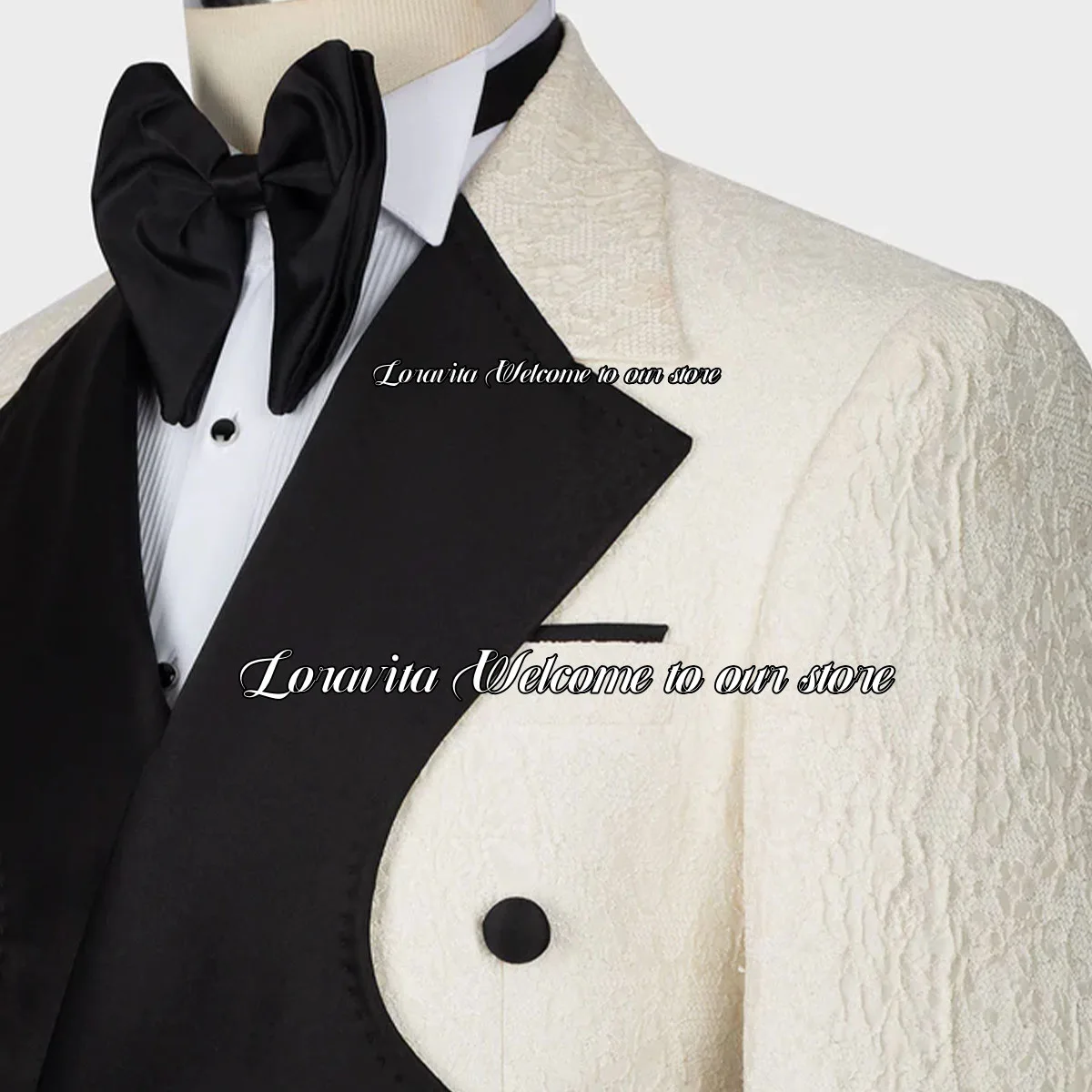 Fashion White Jacquard Men Suit Double Breasted Groom Wedding Tuxedos 2 Pieces Set Banquet Male Prom Blazers Slim Costume Homme