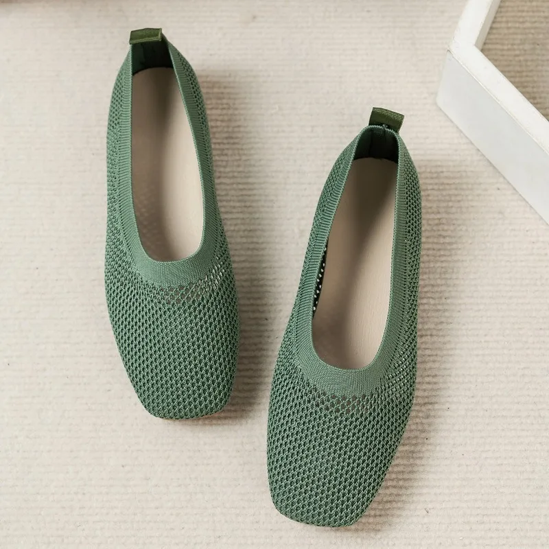 Low Heel Flat Bottom Knitted 2024 Hot Sale Shoes for Women Loafers Summer Breathable Light Concise Shallow Mouth Women\'s Flats