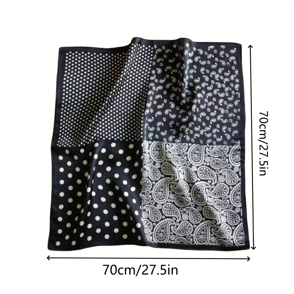 Luxury Polka Dot Paisley Print Square Scarf Black White Thin Decorative Neck Scarf Mature Style Sunscreen Headscarf For Women