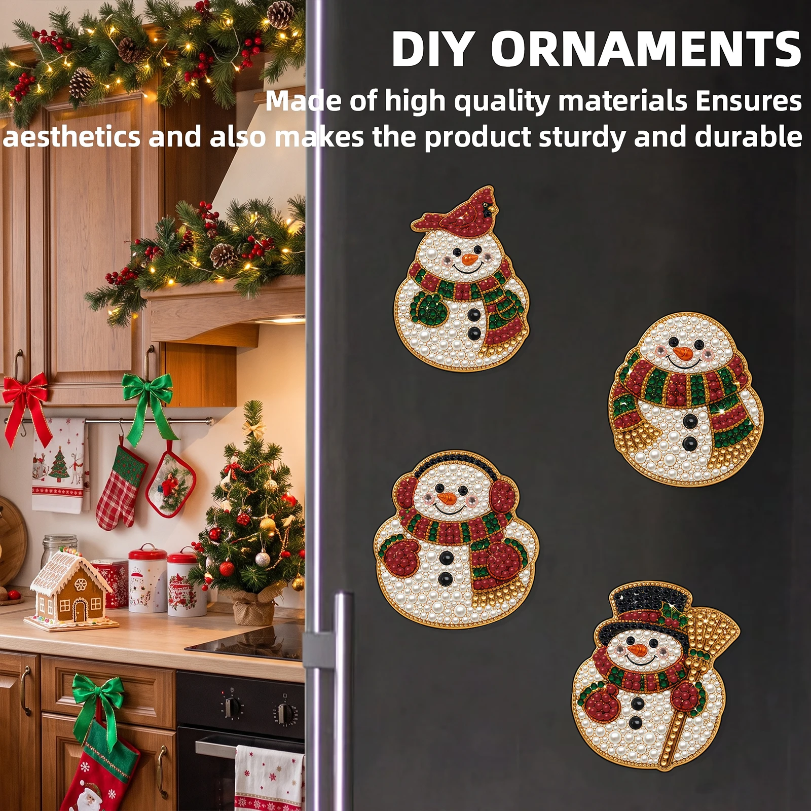 6PCS Christmas Tree Pearl Diamond Art Painting Fridge Magnets Kit DIY Diamond Art Painting for Holiday Home Decoration