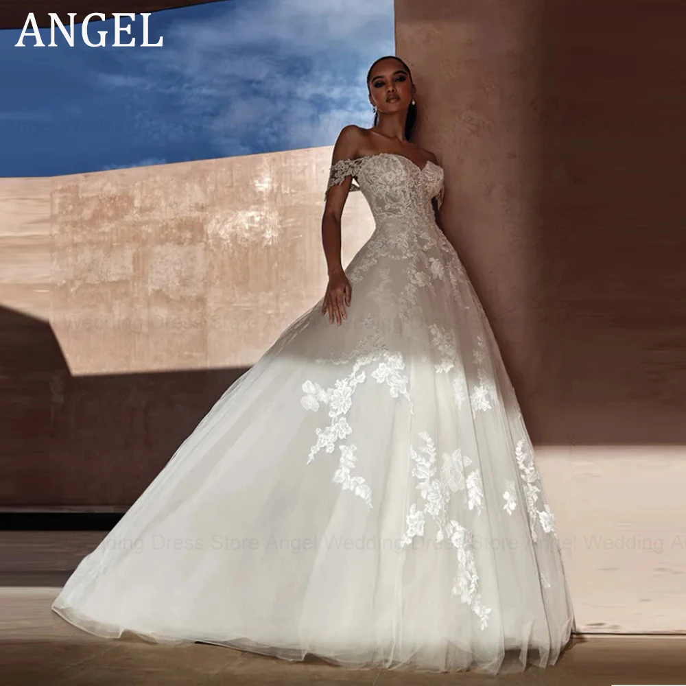 

ANGEL Exquaite Off Shoulder Wedding Dresses For Woman Backless Applique Bride Gowns Tulle A-Line Sweetheart vestidos de novia