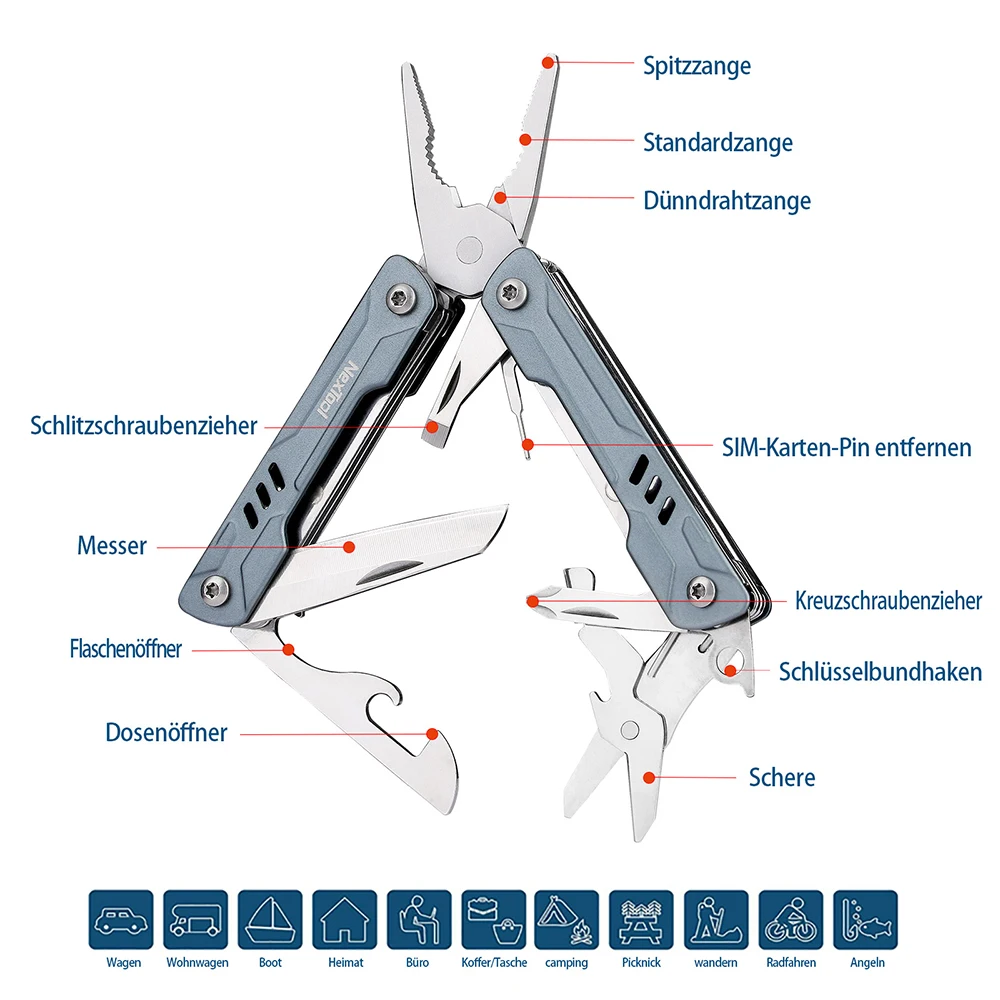 NexTool 11-In-1 Mini Sailor Pliers Multi Tool Pocket Knife Folding Tools Outdoor Wire Cutters EDC Card Pin Screwdriver Scissors