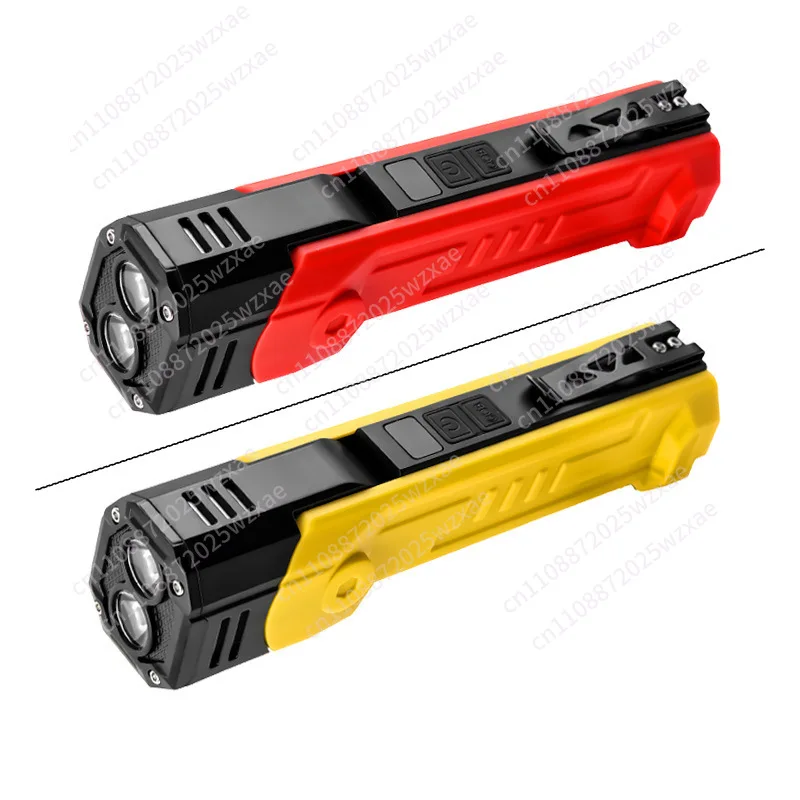Red and white dual light source flashlight rotates 180 degrees with pen clip magnet multi-function work light