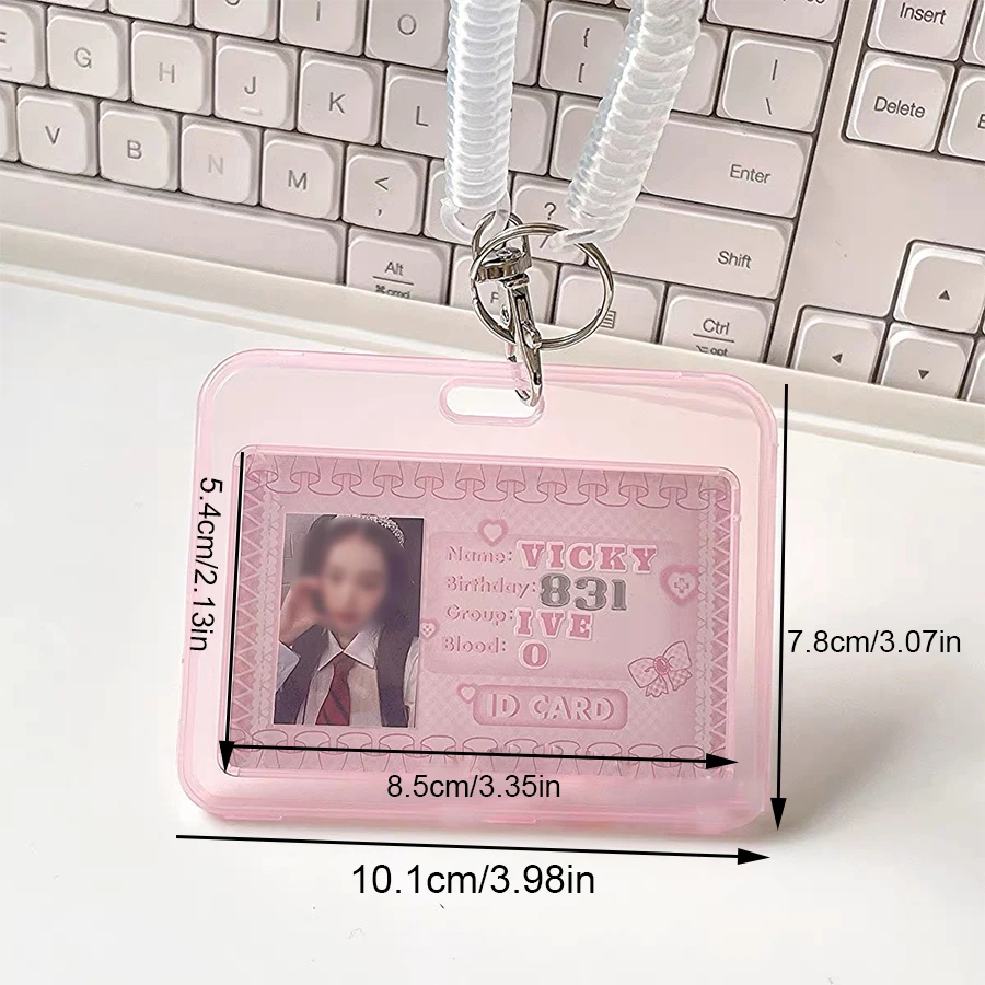 SKYSONIC Pink Kpop Photo Card Holder Anti-lost Keychain 3 Inch Transparent Idol Protective Case Bag Bus Cards Sleeves Supplis