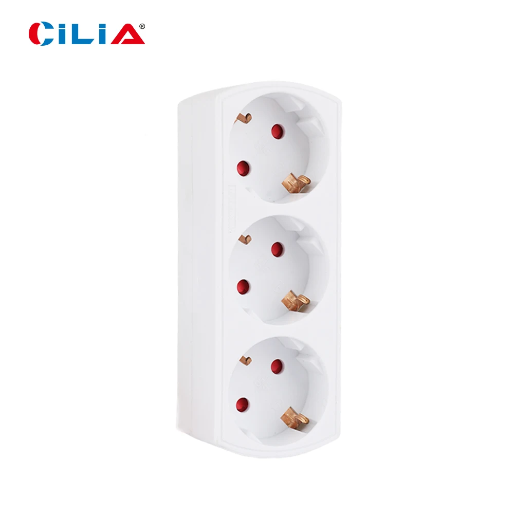 White EU Standard Power Adapter with 3 Schuko Sockets | 3680W High Capacity 16A 220-250V Extension Socket | CE & RoHS Certified