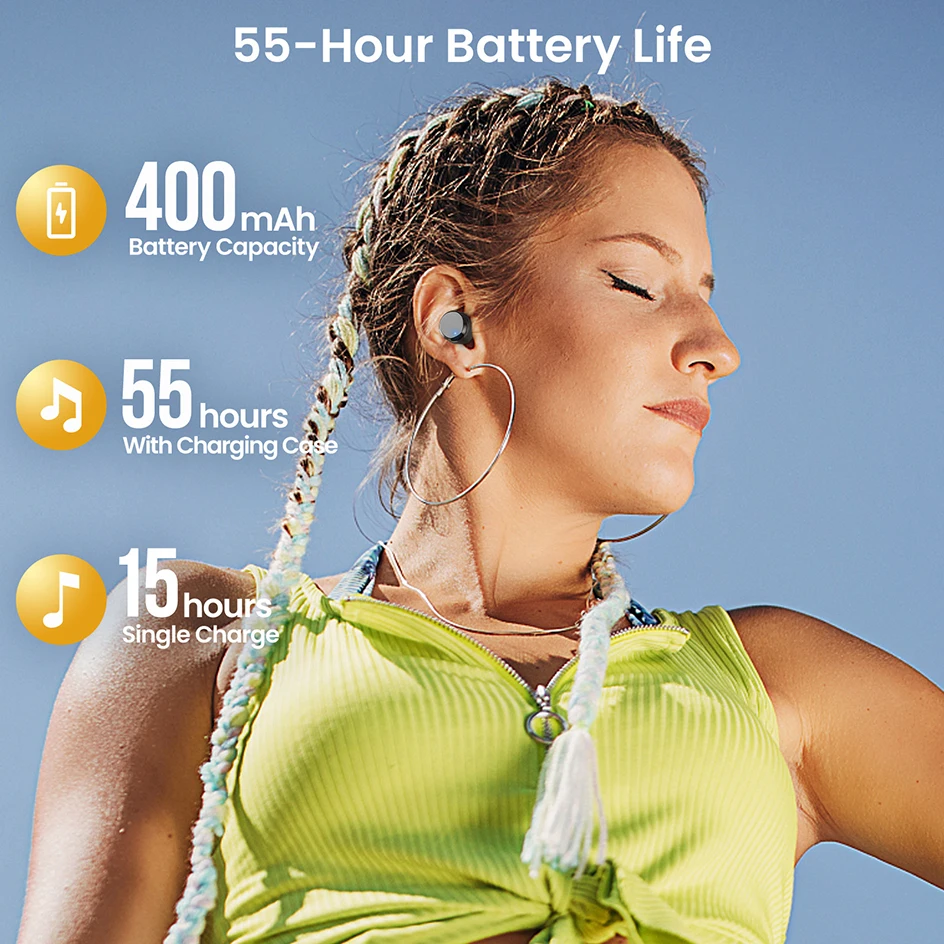 TOZO Tonal Dots T12 mini fones de ouvido sem fio, fones de ouvido Bluetooth 5.3, 22 modos EQ, chamadas aprimoradas por IA, som poderoso, tempo de reprodução de 55H