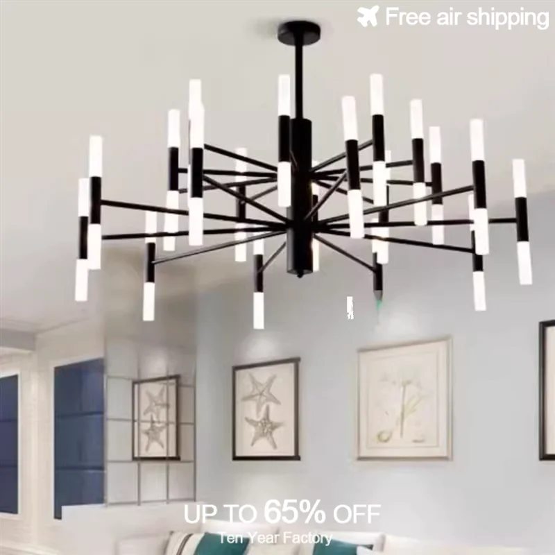 Gold Black Full Brass Glass Stick LED Chandelier Modern Luxury Hanging Light for Dining Room Ceiling Decoration Fixture