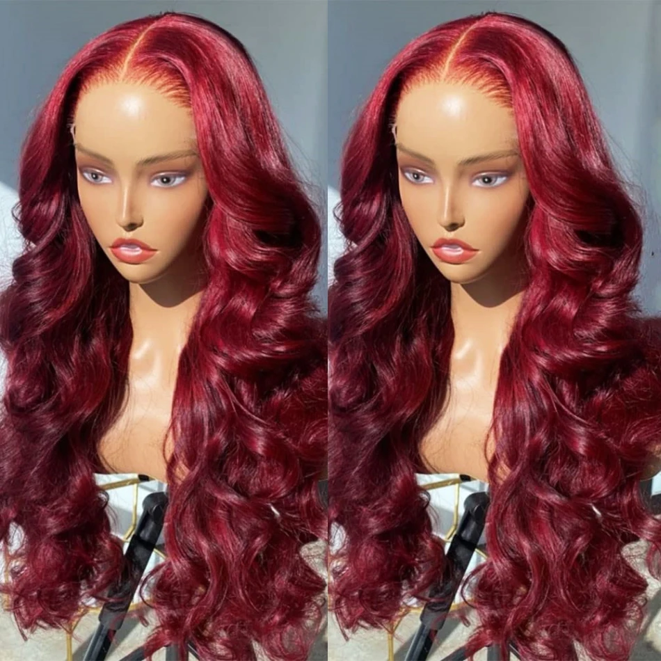 Burgundy 99J 13x6 Body Wave Lace Front Human Hair Wig 13×4 HD Transparent Lace Frontal Wigs Brazilian Red Colored  Wig for Women