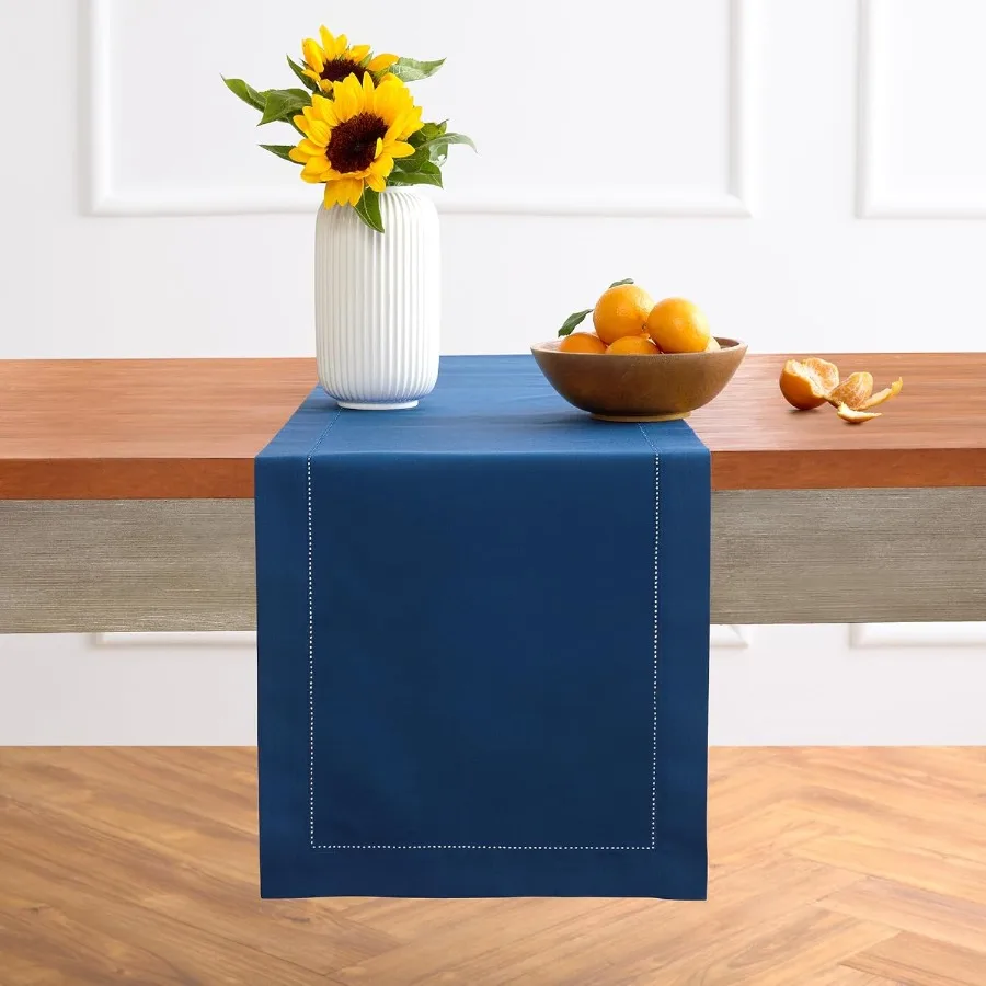 

Linen Table Runner Solino Home Cn 48 дюймов Lapis Blue Hemstitch Table Runner 14 x 48 дюймов Идеально подходит для комода и журнальных столиков