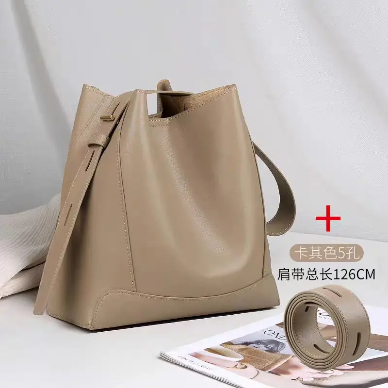 حقيبة دلو، حقيبة نسائية من الجلد الطبيعي ذات سعة كبيرة، حقيبة كروس جديدة بكتف واحد، حقيبة يد راقية ومتعددة الاستخدامات #2