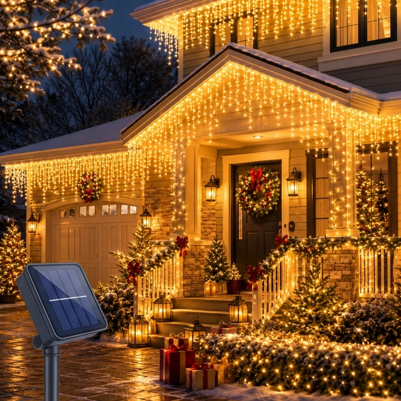 Solar String Lights Outdoor LED Icicle Curtain Fairy Lights Solar Garland For Garden Party Patio Courtyard Terrace Decoration