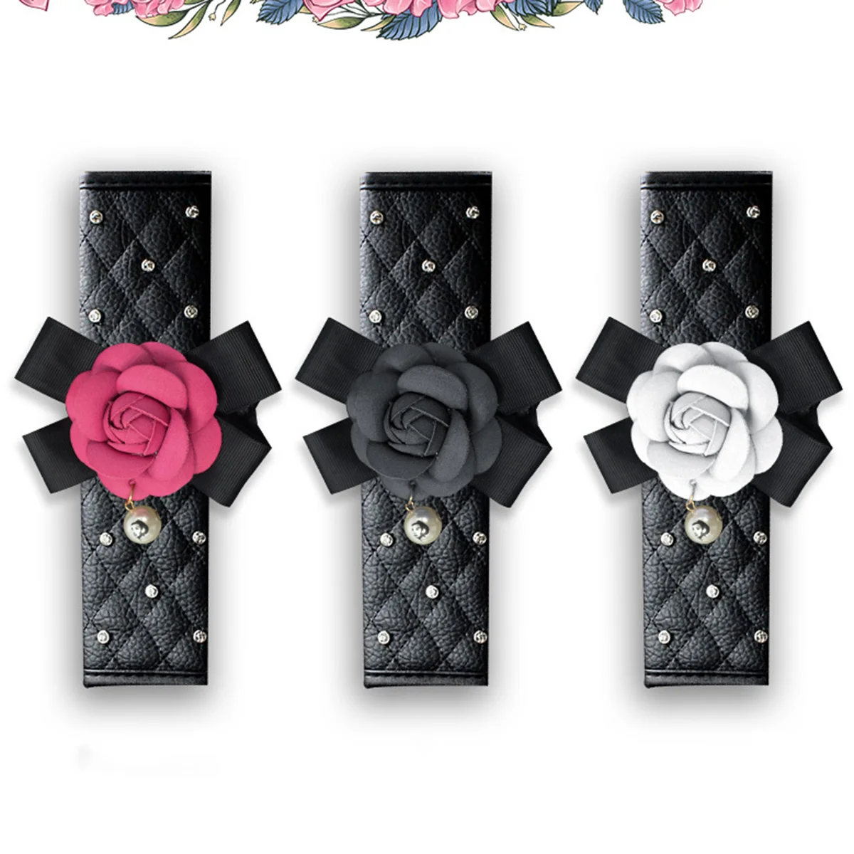 2 Pcs Car Assoceries for Women Safety Belt Protector Cute Flower Cover Automotive Accessory