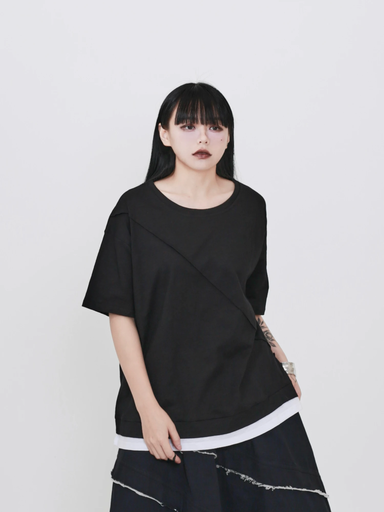 

Dark Style Summer New Loose Women's Short Sleeve T-shirt Color Block Design Vertical Stripe Unisex Citywalk Breathable Cotton...
